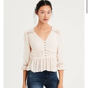 American Eagle Cropped Beige Long Sleeve
